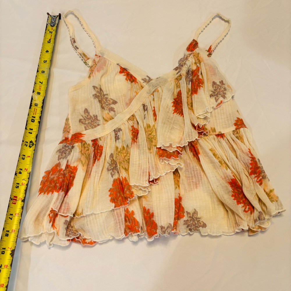 Free People Floral Ruffle Camisole in Cream and Orange